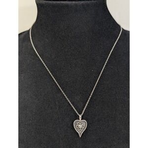 Sterling‎ Silver 925 Marcasite Heart Pendant Necklace 18" Signed MMA